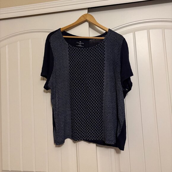 Talbots Woman Blue Floral Print Blouse 3X Short Sleeve 100% Linen Scoop Neck - Picture 1 of 3